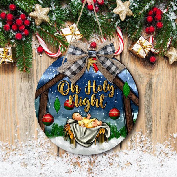 XWSHYW Decoraciones Navideñas Placas de Madera para La Natividad de Navidad, Decoración con Lazo, Placas de Madera Colgantes
