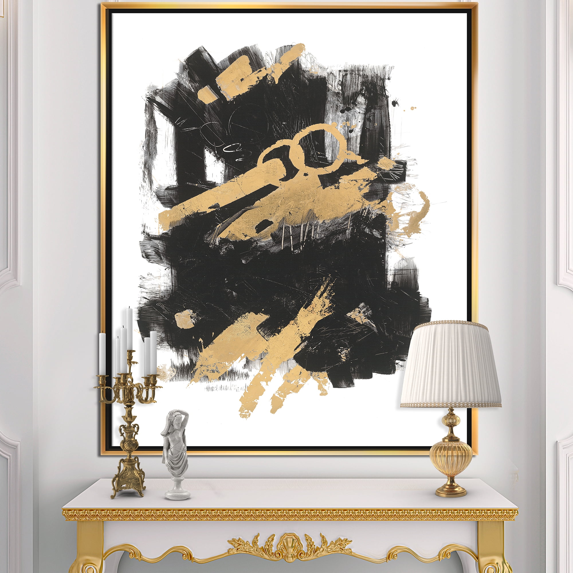 Designart ' Gold and Black drift I ' Modern Glam Framed Canvas