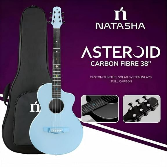 Natasha Solar System Asteroid Carbon Fiber 38-inch Folk Guitar（Ocean Blue）. Premium guitar case and fretboard cleaning cloth.