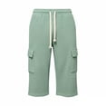 thumbnail image 4 of BiZtdJrK Mens Capri Sweatpants with Pockets Drawstring Elastic Waist Straight Leg Cargo Capris Loose Fit Comfy Solid Color Summer Pants Green XXL, 4 of 7