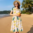 thumbnail image 4 of Naloa Banana With Leaves Print Womens Summer A-Line Dress with Pockets,Short Sleeve Dresses,Flowy Beach Swing Dress for Vacation Travel, 4 of 6