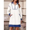 thumbnail image 6 of Women'S Oversized Sweatshirt Dress Half Zip V Neck Long Sleeve Contrast Fall Casual Mini Dresses White & Blue M, 6 of 8