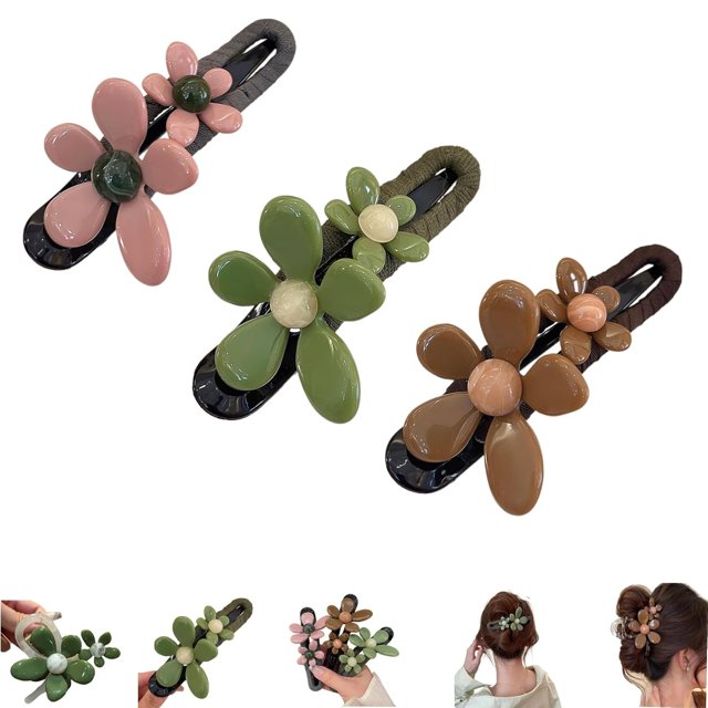 Pinzas rectas con forma de pico de pato y flores retro, horquilla y pinza recta con forma de pico de pato y flores retro, pinzas para el pelo elegantes con forma de pico de pato, planas y de fijación