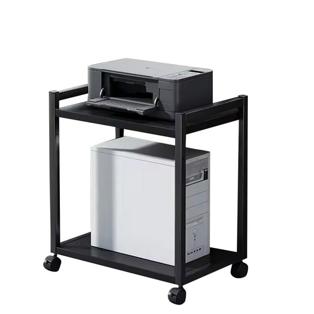 Support PC, Tour PC à 2 Niveaux pour Sol, Support CPU en Métal avec 4 Roulettes Rotatives à 360°, Hauteur Réglable, Chariot Mobile avec Rangement pour Bureau à Domicile