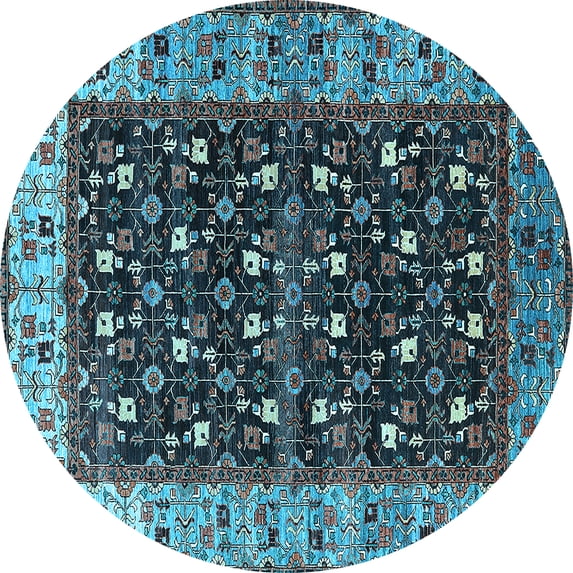 Ahgly Company Indoor Round Oriental Light Blue Industrial Area Rugs, 7' Round