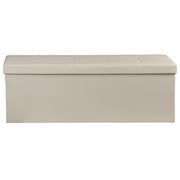HomGarden 43'' Linen Storage Ottoman Bench, Foldable Footrest Stool W/ Divider, Cream