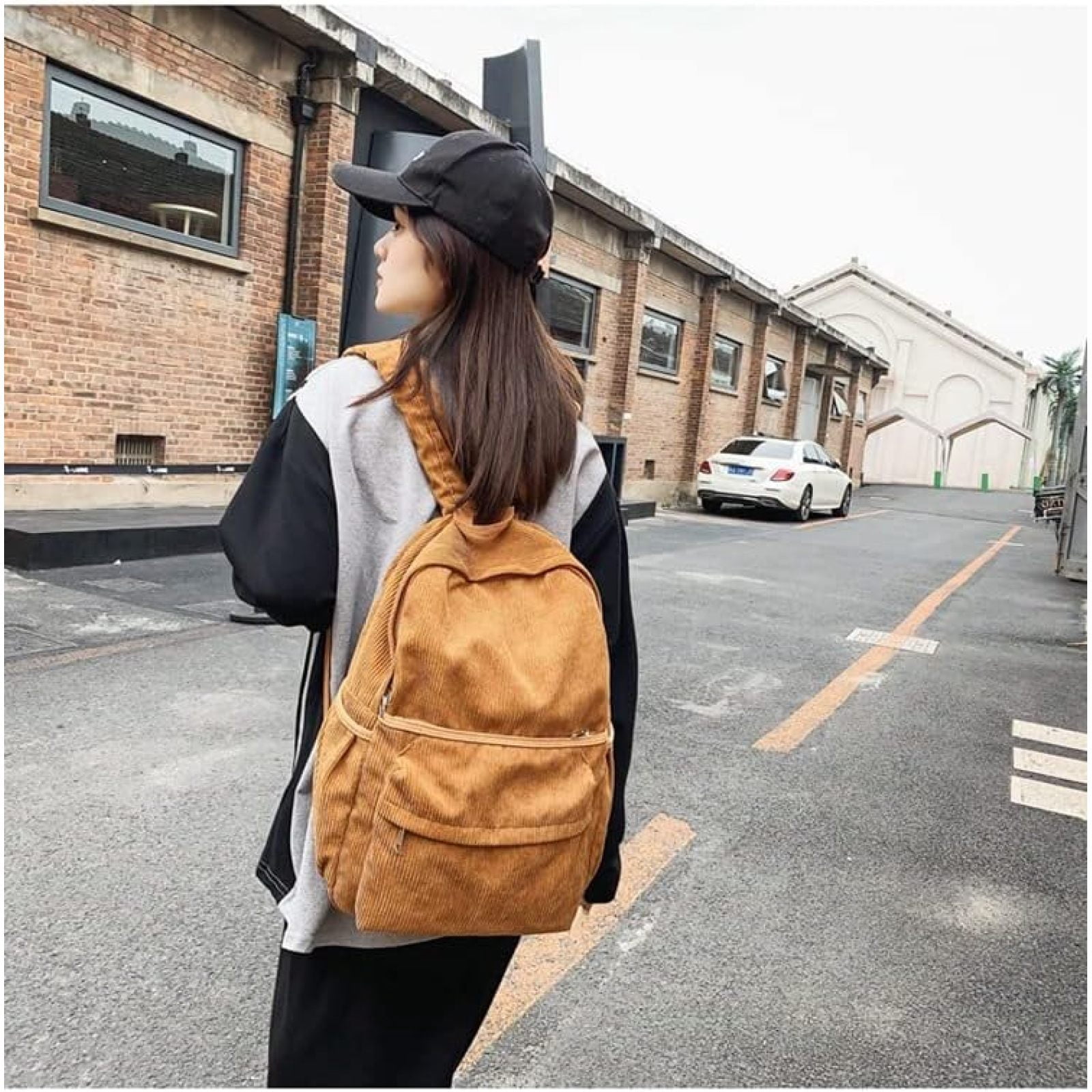 SQDWYGUO Preppy Corduroy Backpack Aesthetic Backpack 15.6 inch Laptop College Backpack Cute Book Bag Travel Rucksack Daypack,Brown