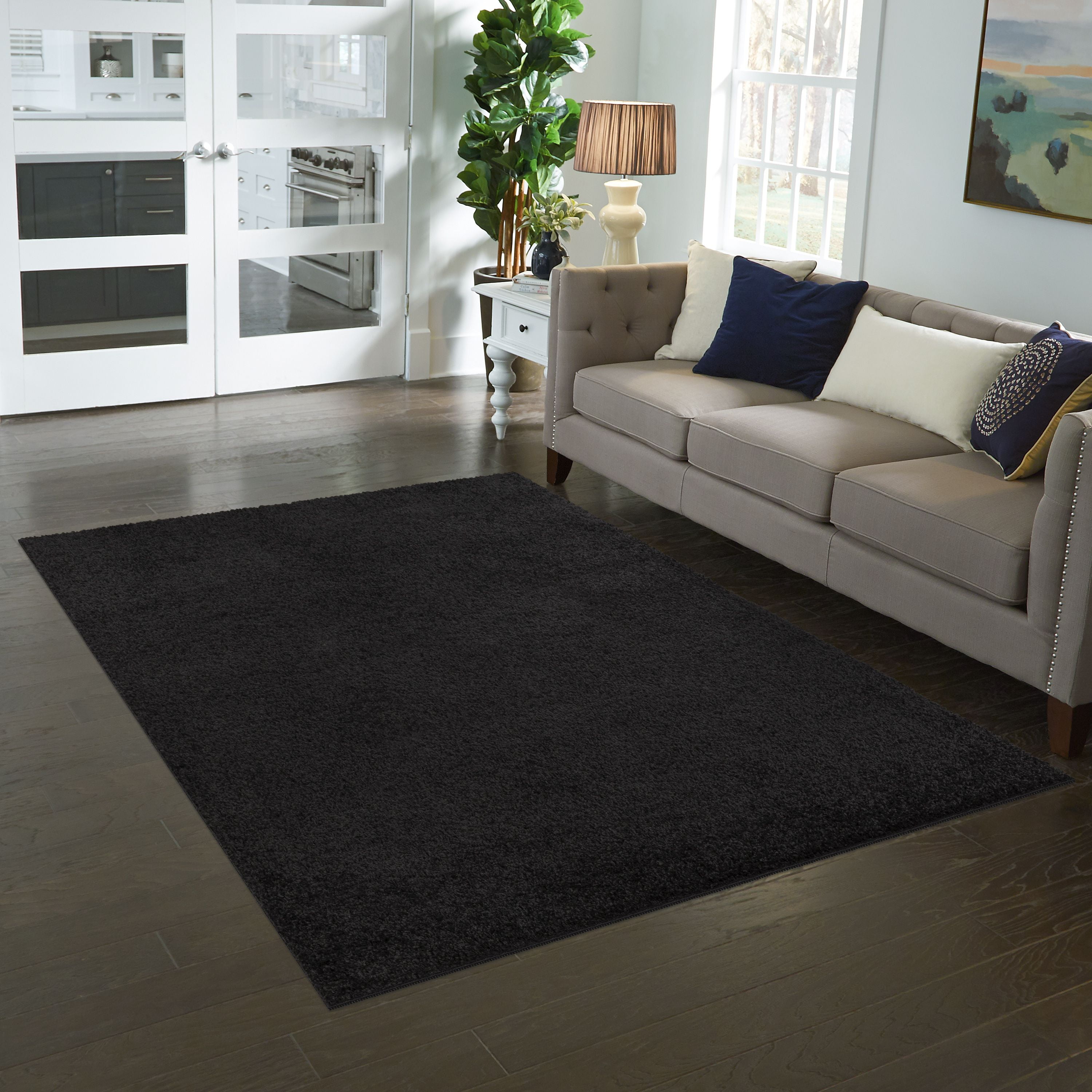 (3 pack) Mainstays Traditional Solid Black Shag Indoor Area Rug, 5' x 7'