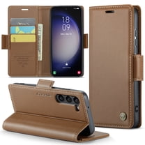 Feishell Wallet Case for Samsung Galaxy S22, RFID Blocking Magnetic Clasp Shockproof Cover, Premium PU Leather Flip Case with Credit Card Slots Holder Kickstand for Galaxy S22,Brown