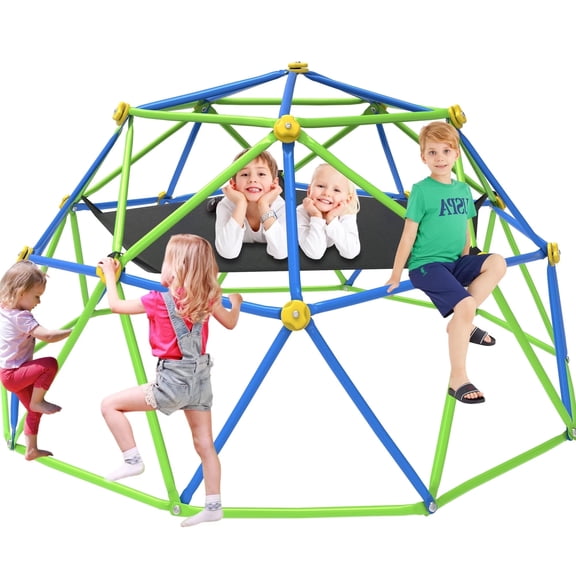 GVDV 10FT Climbing Dome, Outdoor Rust-Resistant Climber Jungle Gym with Hammock for Kids, Easy Assembly, Supports 1000 lbs