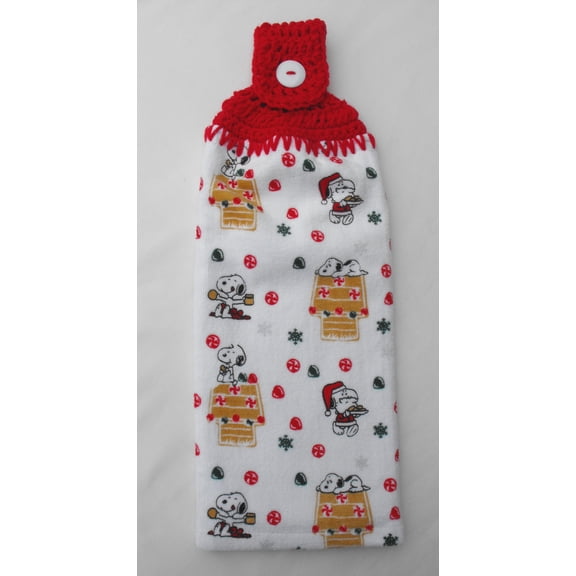 GINGERBREAD DOG HOUSE - DOUBLE/FULL HANDMADE CROCHET TOP HANGING KITCHEN TOWEL