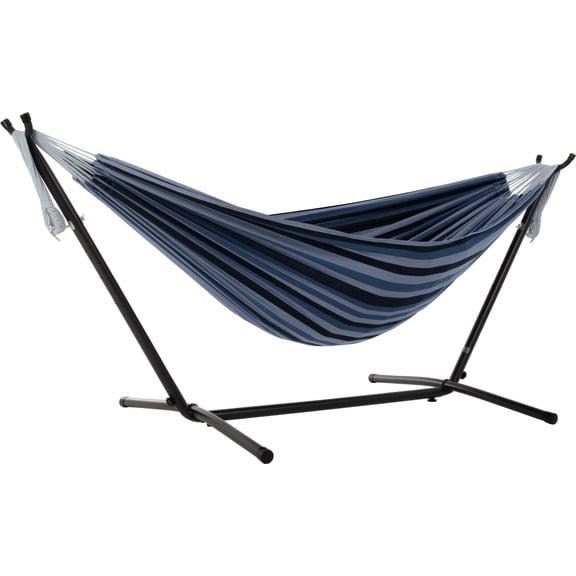 Open Box Vivere Double Cotton Hammock, Comfortable Daybed with Steel Stand, 9 Foot, Blue Lagoon