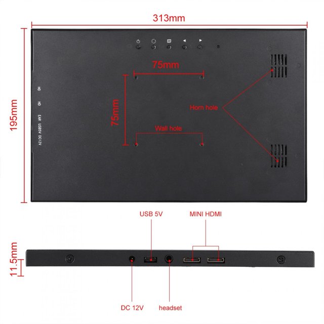 Monitor de Juegos de 13.3 Pulgadas 1080P HDR, 1920 * 1080 IPS Pantalla de Pantalla portátil HDMI, Monitor de visualización Ultra Delgado y Ancho con Interfaz Dual Micro-HDMI para PC/Laptop EOTVIA No
