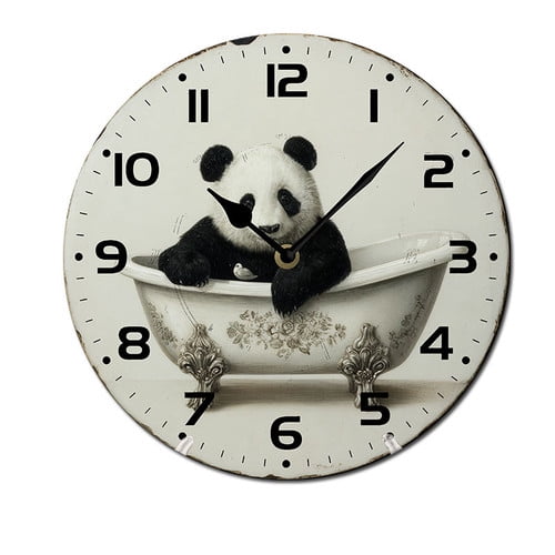 ZXCXRQFa Rustic Bathtub Panda Silent Non Ticking Round Wall Clock Home Decor Battery Operated Decorative for Living Room, Kitchen, Bedroom Clock Art 10in