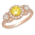 thumbnail image 3 of 1.46 ct Round Cut Simulated Yellow Diamond 3 Stone 18K Rose Gold Womens Engagement Ring, 3 of 5