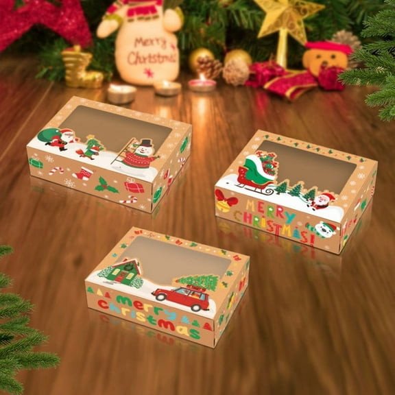 karymi Christmas Kraft Paper Box with PVC Window Gingerbread Box Food Packaging Box with Inner Coating Christmas Decor