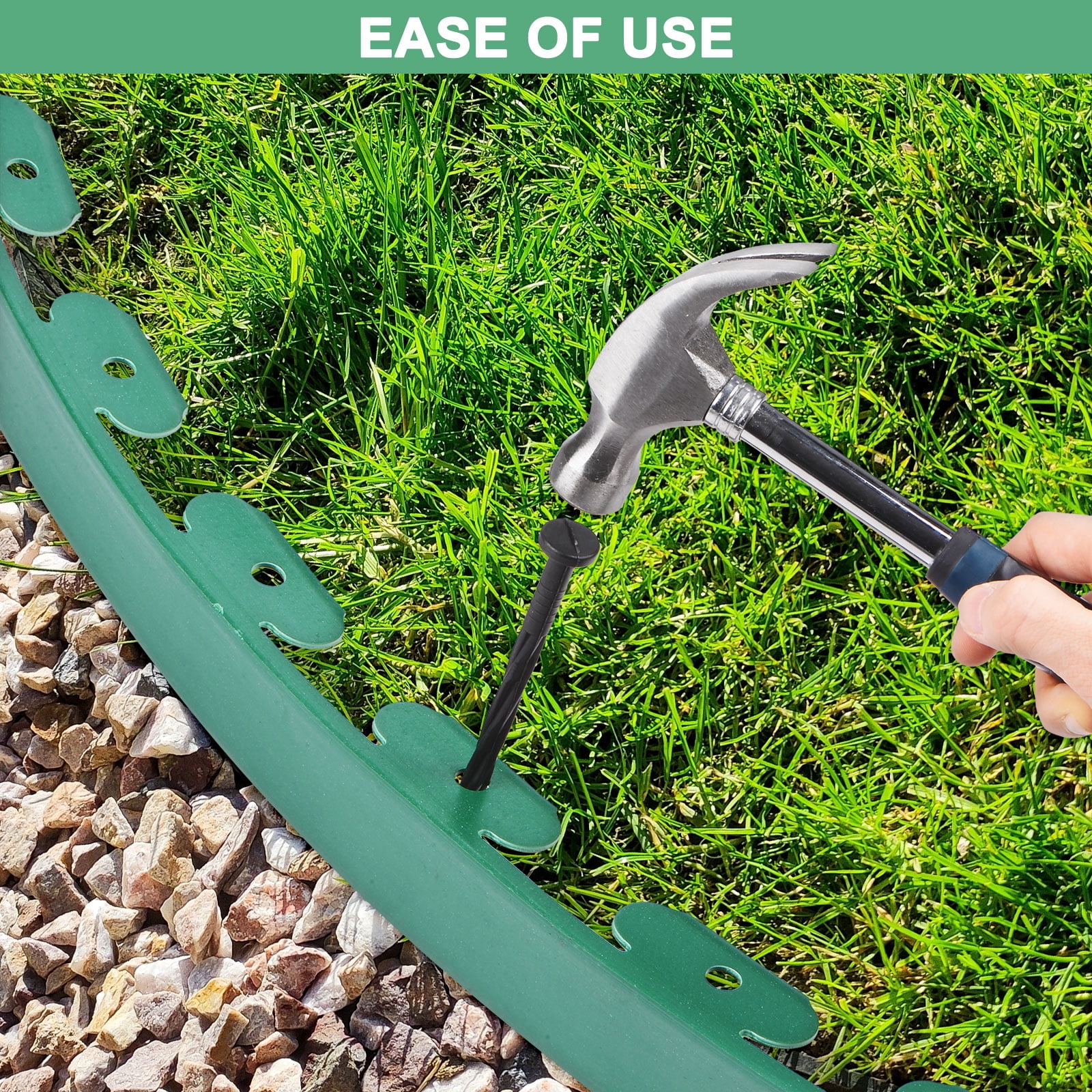 Uxcell Garden Edging - 60 Feet Plastic Landscape Edging Border with 54 PCS Spikes (3 Set of 20FT x 2IN, Green)