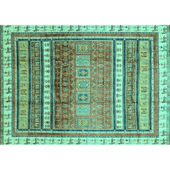 Ahgly Company Indoor Rectangle Abstract Turquoise Blue Modern Area Rugs, 2' x 5'