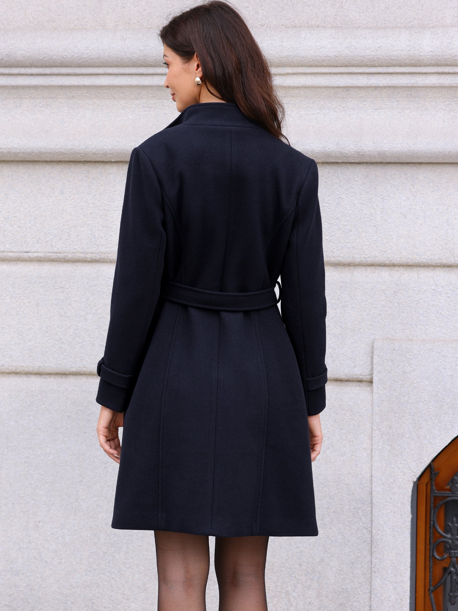 DARING DIVA Women's Double Breasted Trench Long Winter Pea Coat with Belt XL Deep Blue