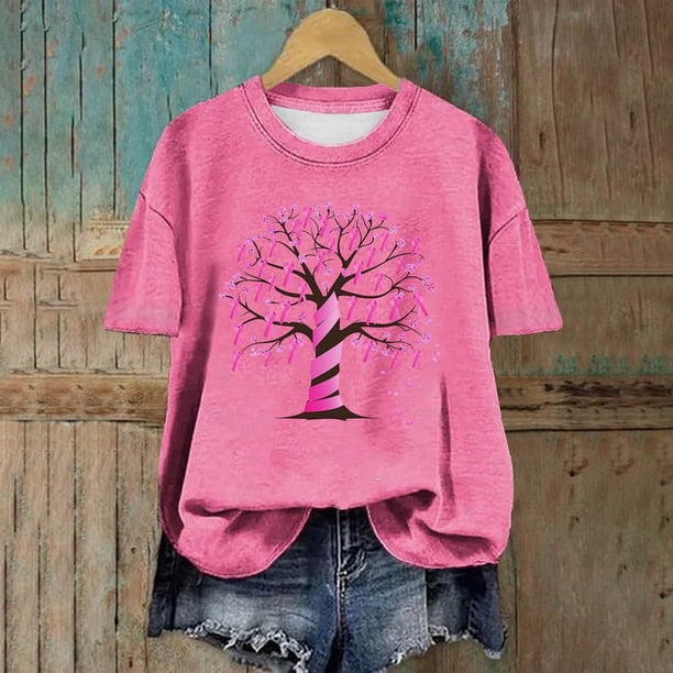 Puntoco Blusas casuales de moda para mujer, camisetas estampadas con cuello redondo, camisetas de manga corta