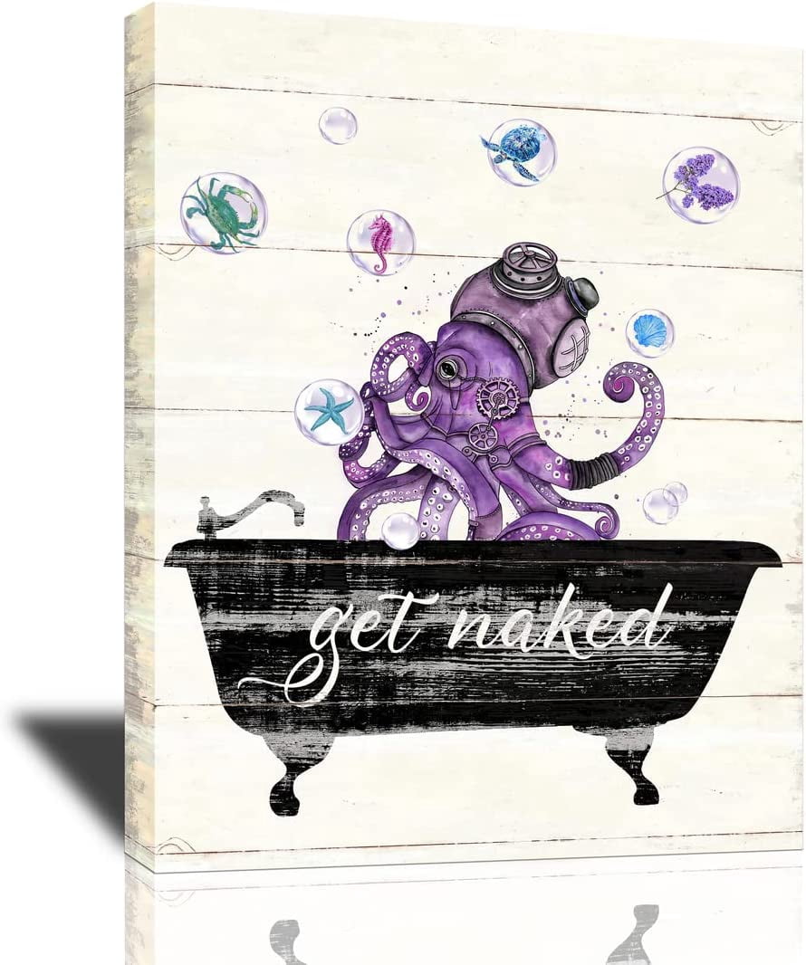 Funny Bathroom Wall Art Purple Octopus Poster Funny Animals Pictures ...