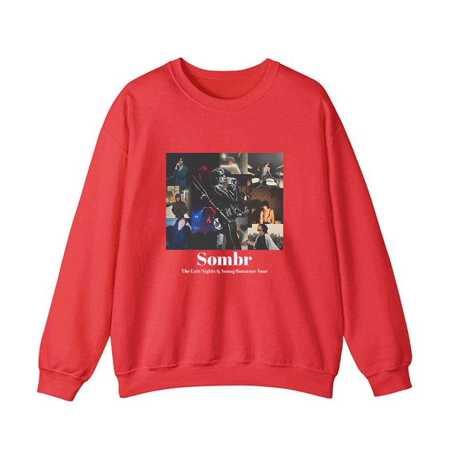 Sombr Merch The Late Nights & Young Romance Tour Chandail Molletonné à Col Rond Unisexe Hommes Femmes Manches Longues