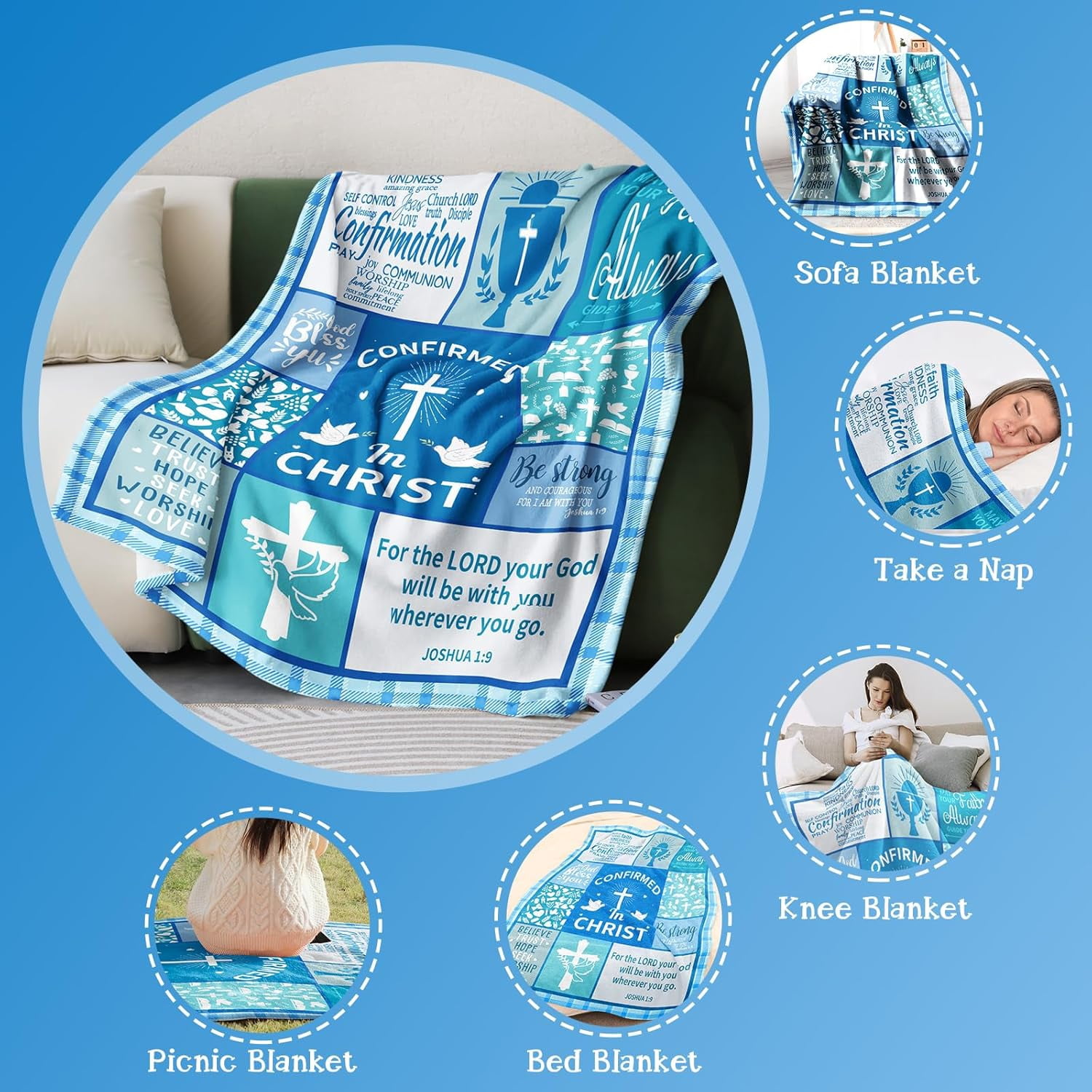 Confirmation Gifts for Teenage Boys, Boy''s Baptism Gifts, Confirmed in Christ Blanket 50" x 60", Christian Gifts for Boy Religious, Christening Gift for Boy