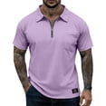 thumbnail image 2 of BOMYJESK Mens Polo Shirts Short Sleeve Collared Zip Golf Shirt Fashion Casual Polo Shirts Big and Tall Stylish Tops with Pocket Light Purple XXL, 2 of 6