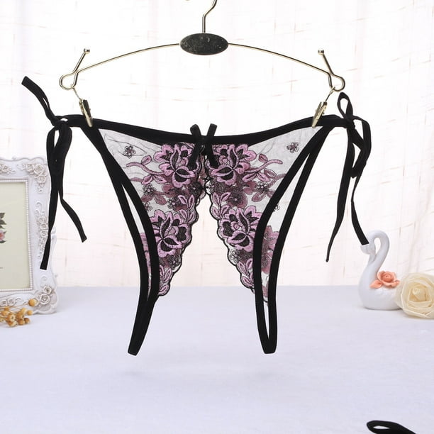 Roliyen Women Underwear Brief Lace Panties Super Thin Hollow Thongs PK 