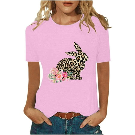 

Womens Summer Tops Women Casual Short Sleeve Printed Round Neck Blouse T-Shirt Ladies Tops Corset Tops for Women Pink XL