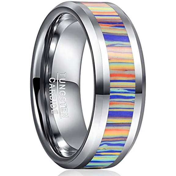 Men /Women 8mm Tungsten Rings Artificial Stone Inlay Wedding Bands Eternity Engagement Ring Beveled Edges Comfort Perfect Gift Fit Size 7-12