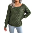 thumbnail image 3 of Suéteres Casuales de Punto con Estampado de Leopardo para Mujer, Suéteres de Larga con Cuello Redondo Verde M, 3 of 9