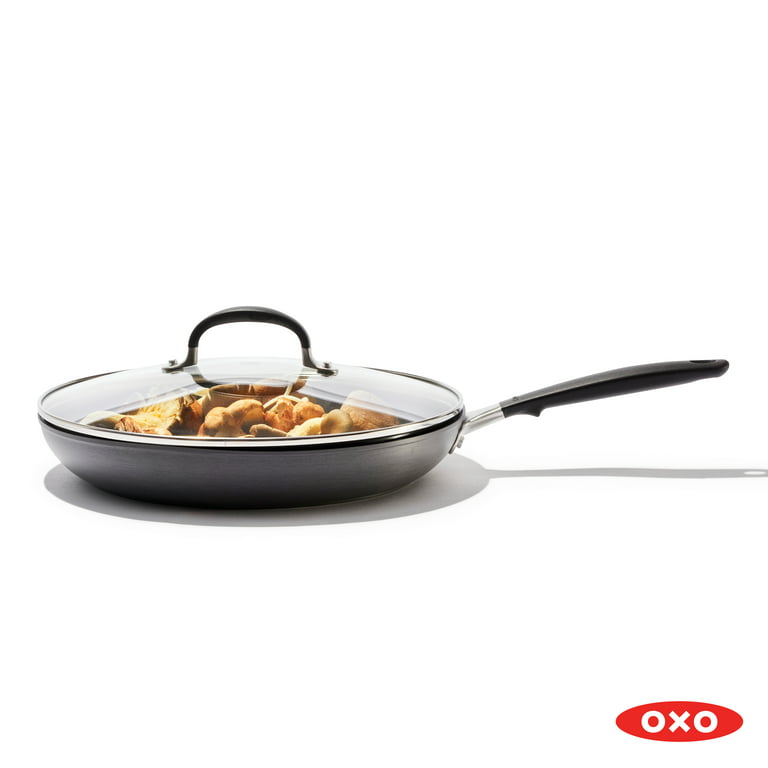  OXO Good Grips 12 Frying Pan Skillet, 3-Layered German  Engineered Nonstick Coating, Stainless Steel Handle with Nonslip Silicone,  Black: Home & Kitchen