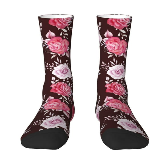 Uemuo Rose Flowers Pattern Women's Crew Socks, Soft Durable Breathable Moisture-Wicking with Odor Control Cotton socks