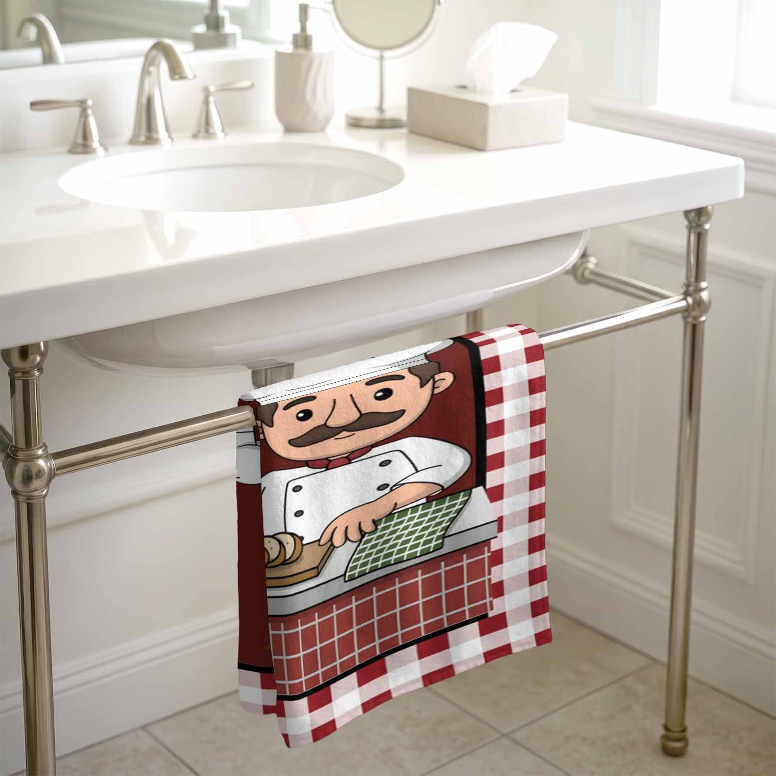 Kitchen Towel Kitchen Cute Chef Cook Burgundy Red Plaid Dish Cloths 2 Pack 18x28in,Super Absorbent Tea Hand Towels Bathroom Cleaning Cloth Pizza Gourmet Soft Dishcloth for Drying Dishes
