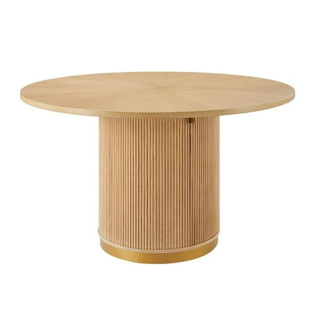 Best Master Furniture Tappelle Mid-Century Modern Round Storage Dining Table with Gold Accents,Natural