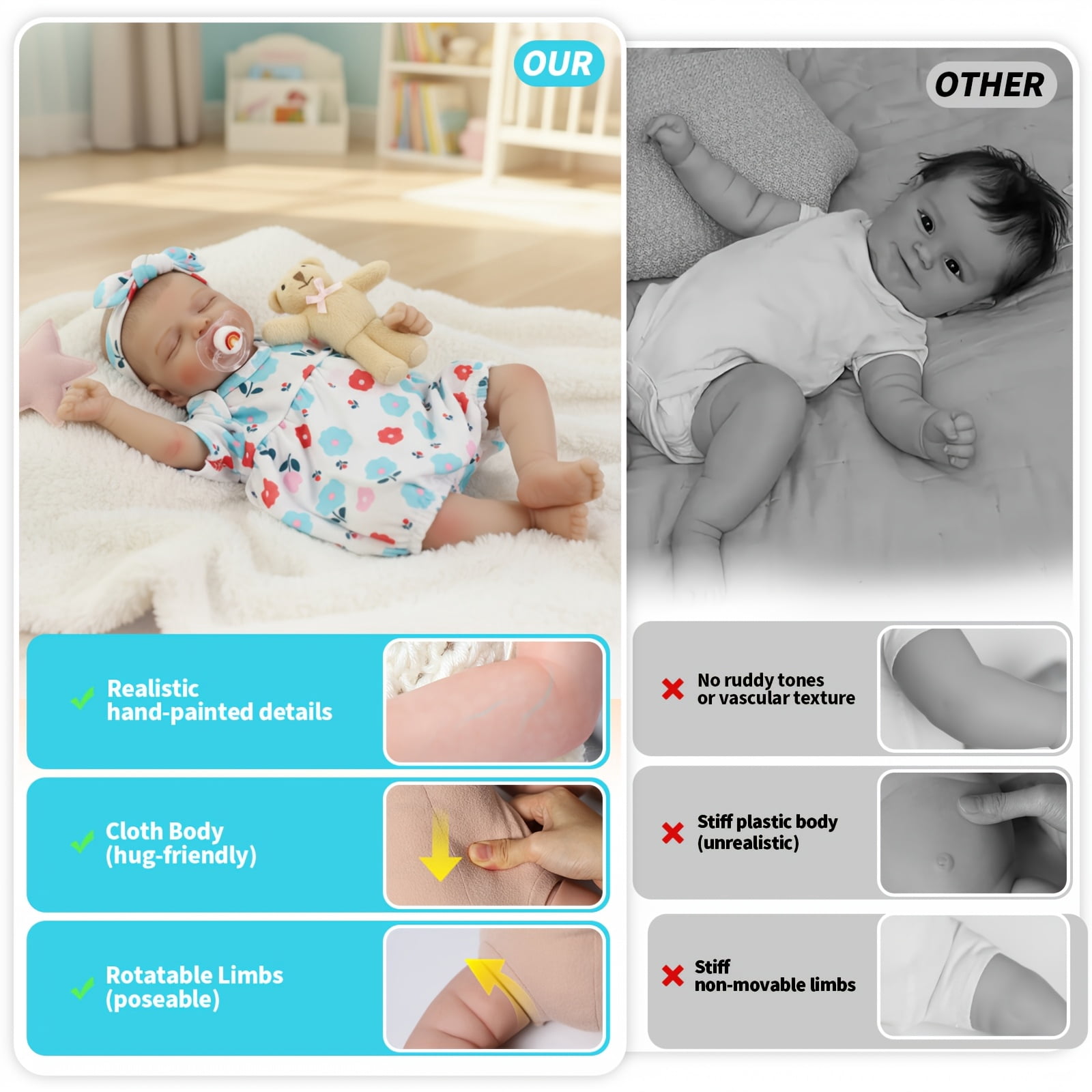 Realistic Reborn Baby Doll, 18 Inch Sleeping Baby Doll, Soft Cloth Body Lifelike Newborn Doll With Feeding Accessories, Baby Doll Toy Gift For Kids Age 3+