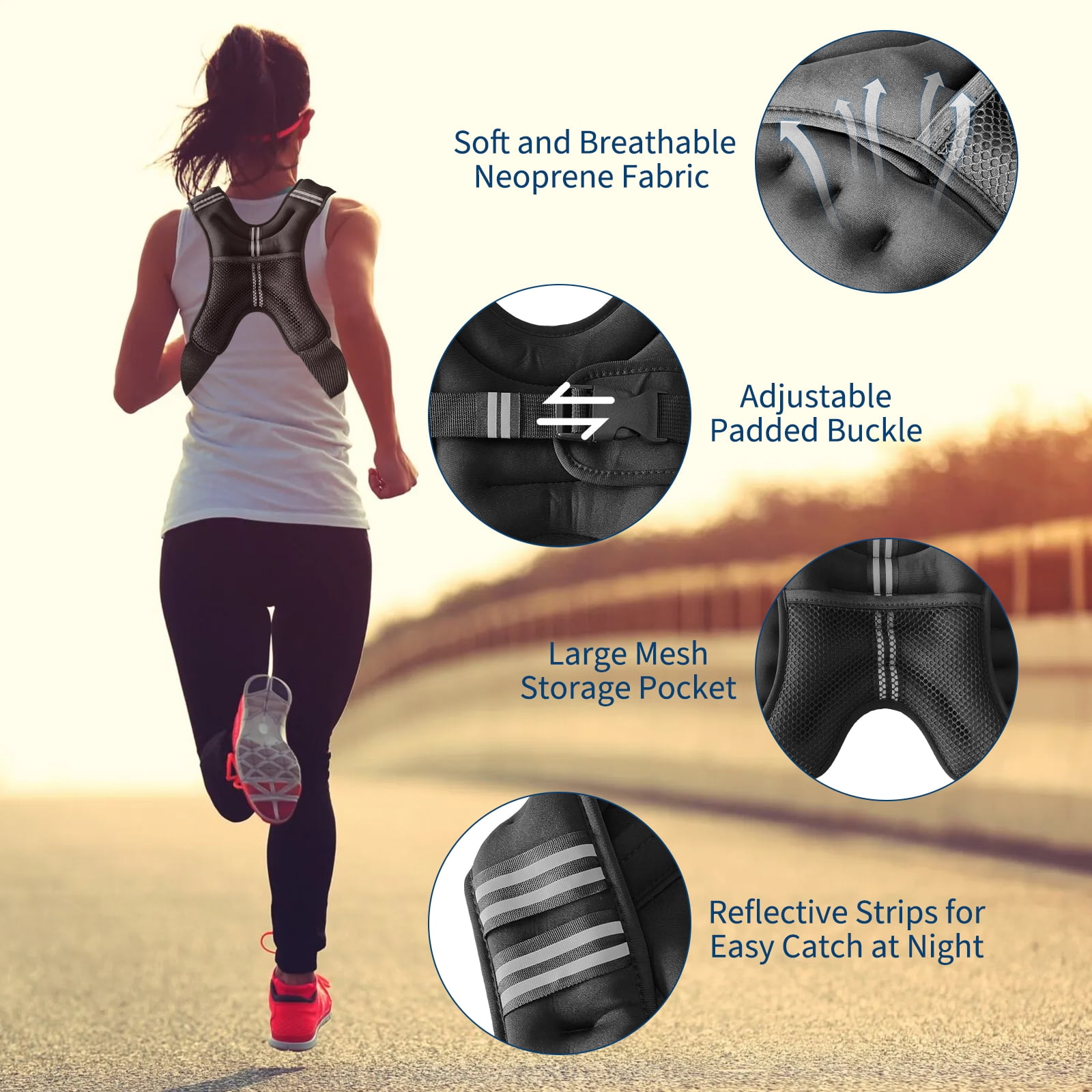 Yiwa Weighted Vest 12Lbs for Men & Women, Adjustable Weight Vest with Reflective Stripe for Running, Workouts & Strength Training