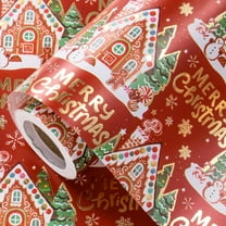 WarmHaven Red Christmas Wrapping Paper Roll, Gingerbread House, Gold Foil Merry Christmas Holiday Gift Wrap for Kids Family Friends, Winter Holiday, Mini Roll 17 in x 16.4 Ft
