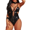 thumbnail image 1 of Gibobby Conjunto de lencería Ropa interior de cuero sexy para mujer con cordones Body Lencería de cuero(Negro, G), 1 of 5