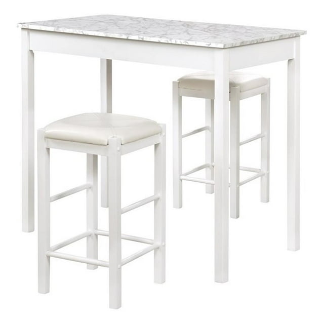 Riverbay Furniture Three Piece Wood Faux Marble Tavern Set in White