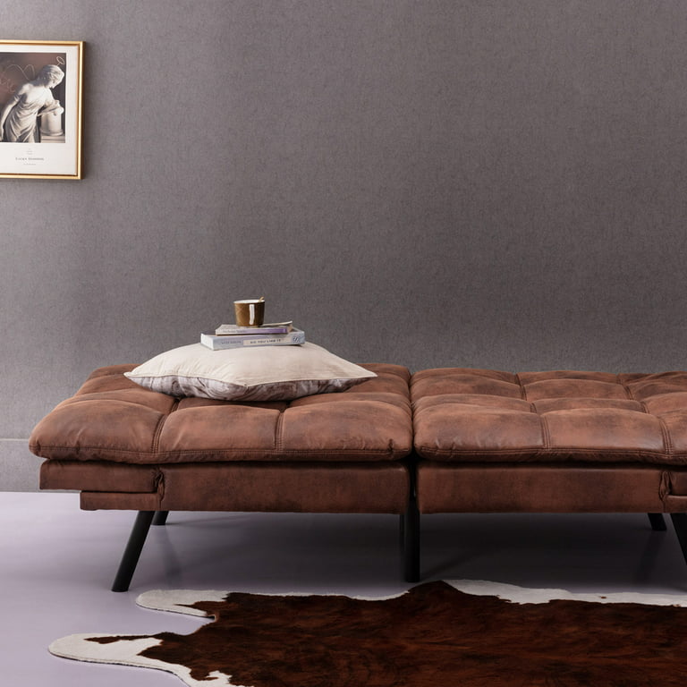 Modern Sofa Convertible Memory Foam Futon Sofa Bed with Adjustable Armrests and Backrest Black