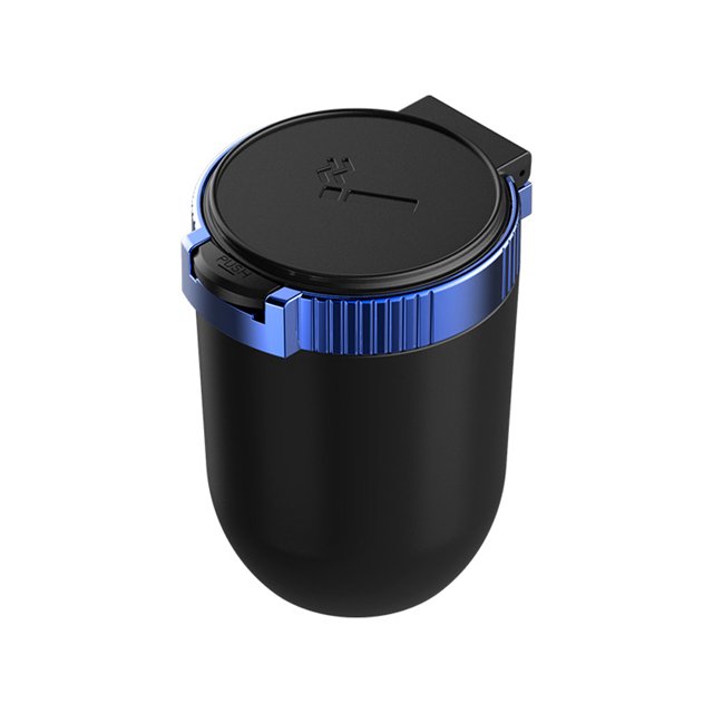 Multi-Functional LED-Lit Car Ashtray with Secure Lid & One-Click Open - Premium ABS & Stainless Steel Construction, Anti-Slip Base, 2 Extinguishing Holes - Portable for Car, Office, Home Use (Blue)