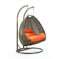 thumbnail image 6 of LeisureMod 2-Person Hanging Wicker Egg Chair with Stand, Indoor/Outdoor Patio Swing Hammock Lounge with UV-Resistant Beige Cushions, Dark Orange, 6 of 10