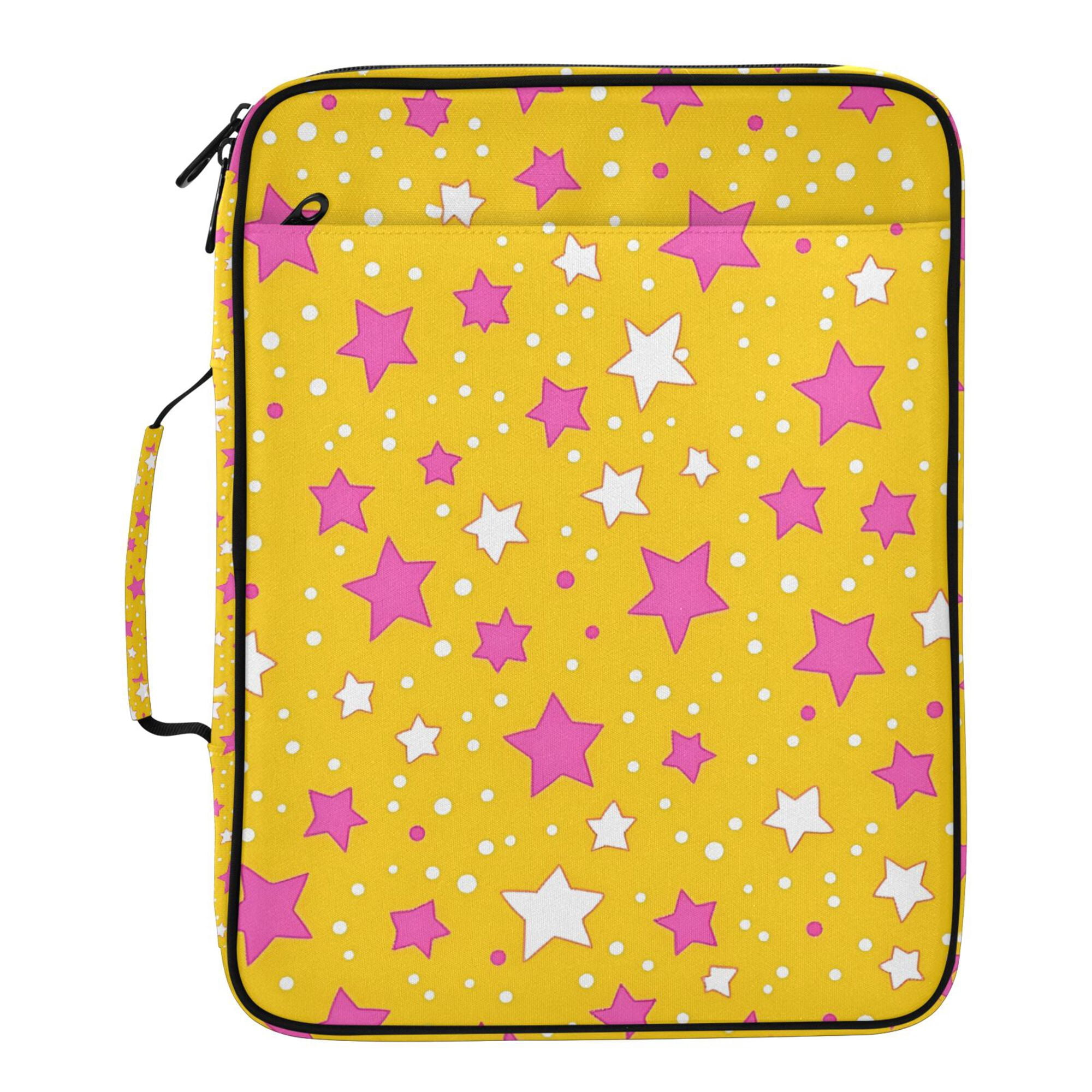 FORMRS Accordion File Folder A4 Size 7-Pocket Expanding Document Organizer Bag with 3 Ring Binder, Pink Stars