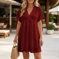 thumbnail image 2 of Fewfanhot Womens Summer Dresses Summer Dresses 2026 Beach Casual Deep V Neck Loose Sundress Short Sleeve Mini Dress with Pockets, 2 of 7