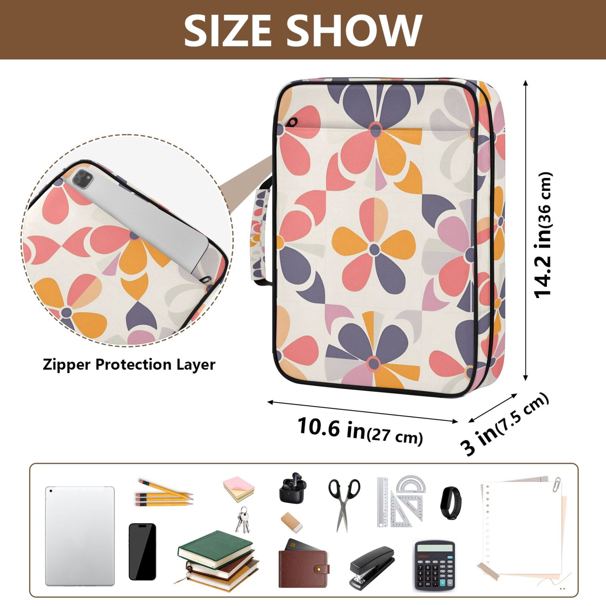FORMRS Accordion File Folder A4 Size 7-Pocket Expanding Document Organizer Bag with 3 Ring Binder, Purple Retro Flower
