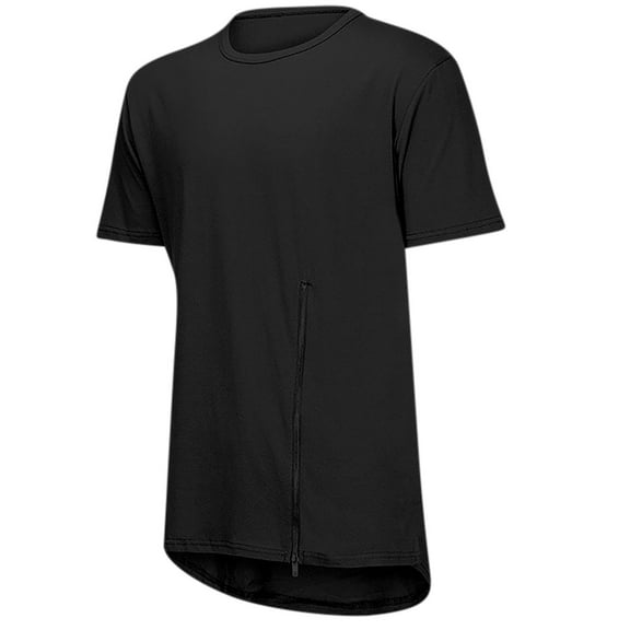 HAiming Men's Short Sleeve Shirts Summer Casual Solid Color Slim Zipper Round Neck Tops Gym Workout Tees Blouse