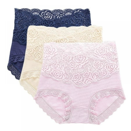 

3 Pack Women High Waist Abdominal Panties V-shaped Solid Lace Briefs Underwear Cotton Antibacterial Hip Lifting Underwear