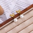 thumbnail image 2 of NICKSUN 18K Gold Plated Statement Stud Earrings for Women, Trendy Exquisite Butterfly Pearl Earrings Jewelry Gift, 2 of 5